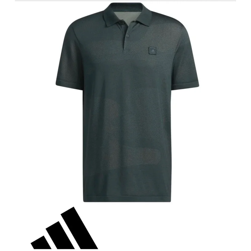 ADIDAS Mens 2XL Dark Green Tonal Jacquard Go To Seamless Golf Polo‎ Shirt Sporty